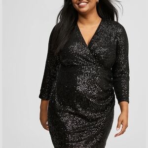 torrid Black Sequin Wrap-Style Long Sleeve Dress